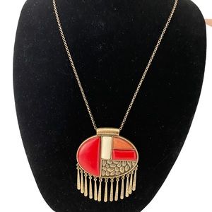 Large Pendant Gold Tone Necklace Stones